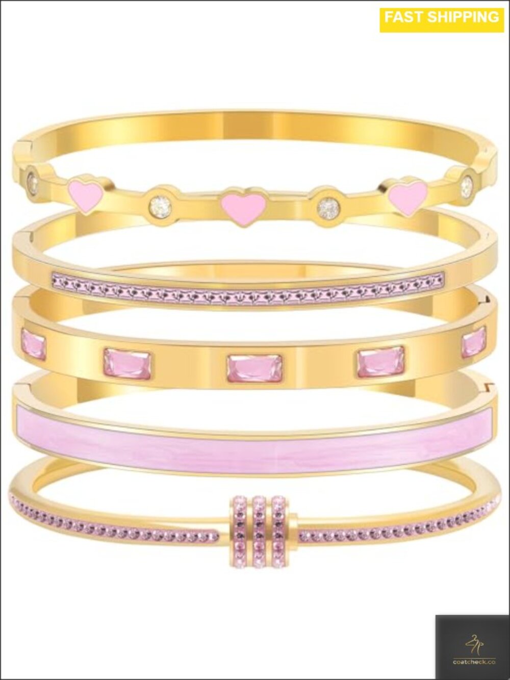 18K Gold Plated Stainless Steel Bangle Bracelets Set of Stackable Womens Jewelry